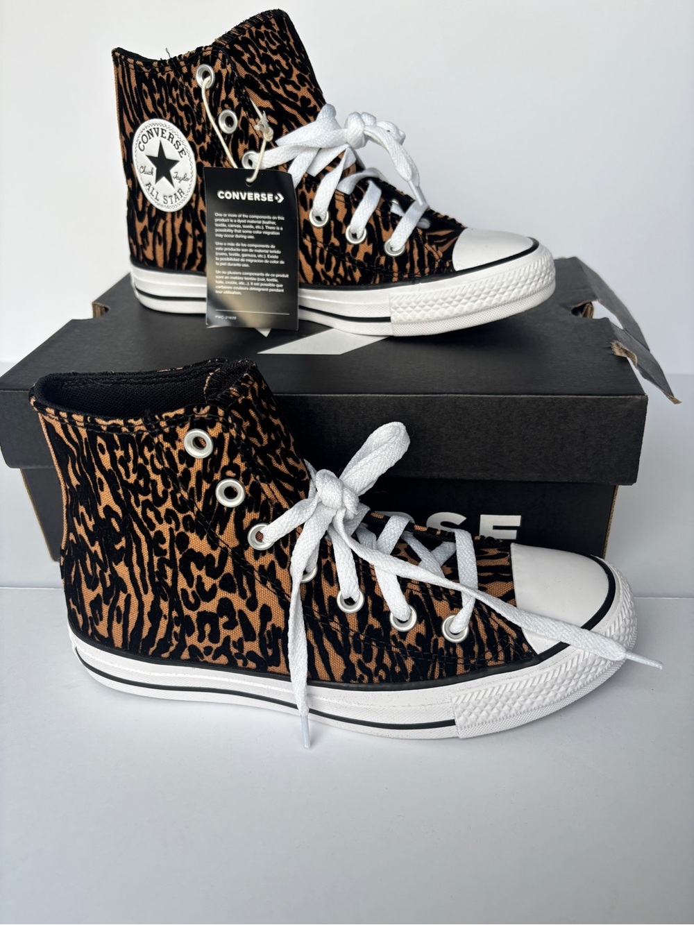 NIB W6.5 M4.5 Converse All Star High Top Animal Leopard Velvet Sneakers A17948F